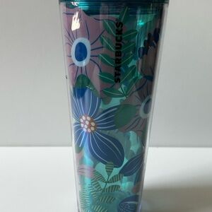 Starbucks Blue and Green Floral Tumbler
